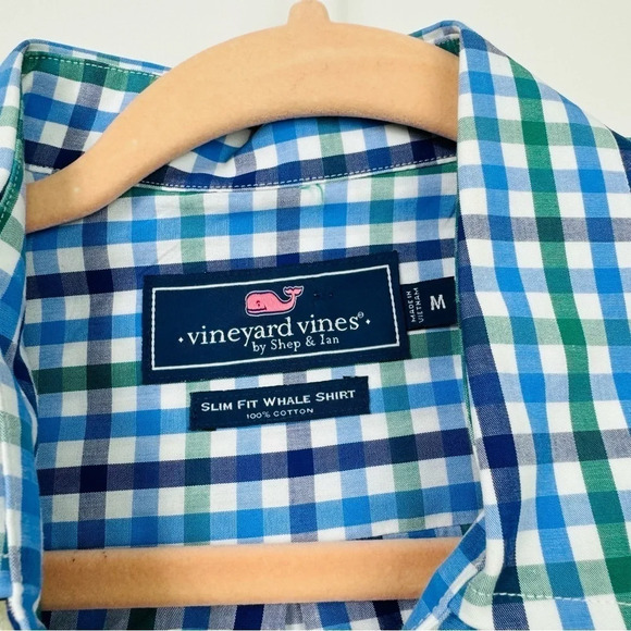 Vineyard Vines Blue Plaid Slim Fit Whale Shirt Button Down Shirt Size Medium - Picture 6 of 8